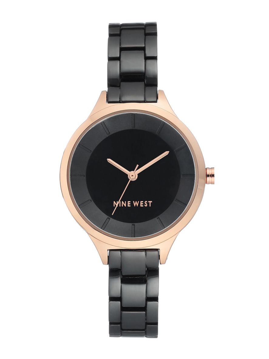 Nine West Women’s Bracelet Watch with Contrasting Case Black Rose Gold