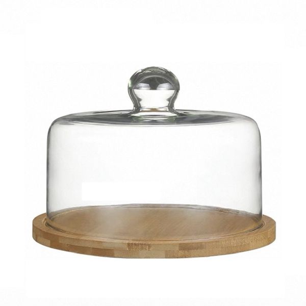 ZY128-4 Cake Stand with Bamboo Base &amp; Glass Dome Cover(30CM)