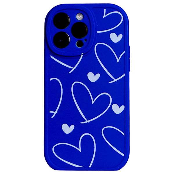 Dark Blue - Phone Case with Big White Hearts for iPhone 14 Pro Max