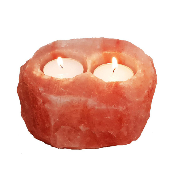 Himalayan Salt 2 Hole Candle Holder - Natural Crystal Tealight Lamp