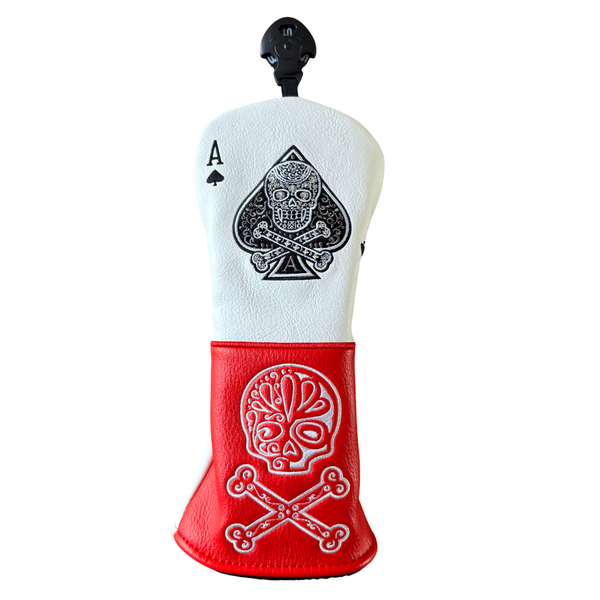 Ace &amp; Skull Red/White PU Leather Hybrid Golf Club Head Cover