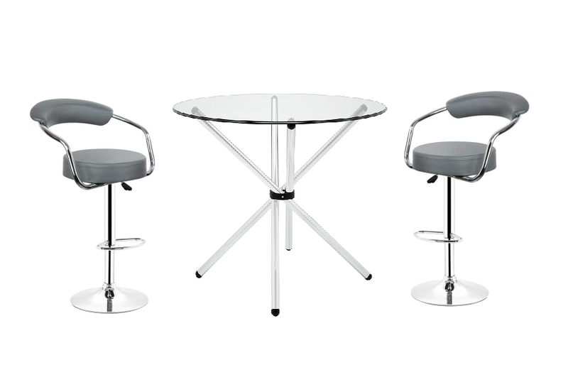Perla - Clear Glass Table and Bar Stools with Chrome Base - 3 Piece Set