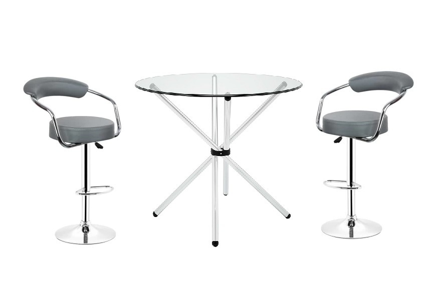 Perla - Clear Glass Table and Bar Stools with Chrome Base - 3 Piece Set
