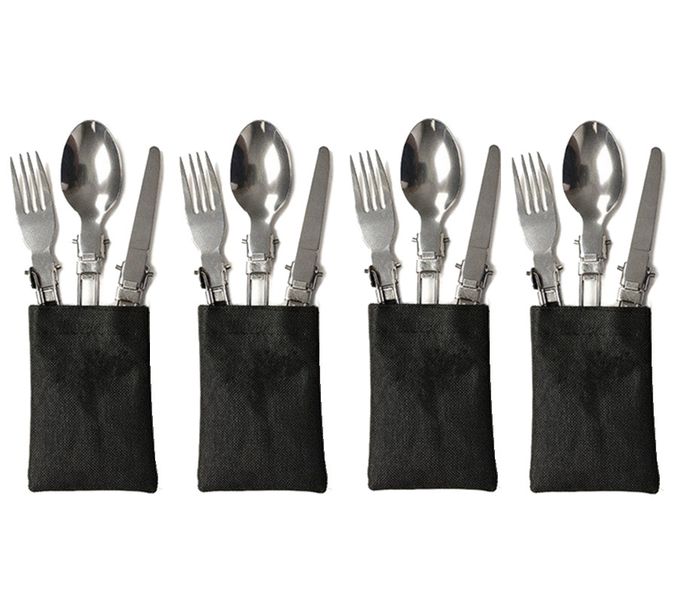 Glamping - Stainless Steel 3 Piece Folding Cutlery Utensil Set x 4 Combo