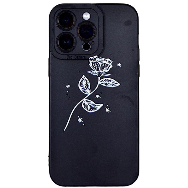 Black - Phone Case - Pro Camera with White Flower Print - Iphone 15 Pro Max