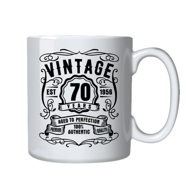 Vintage 70 Years Old Est 1956 Birthday Cup - Mug Gift - White