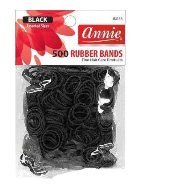 Annie - 500 Rubber Bands Assorted Sizes (Black) x 12