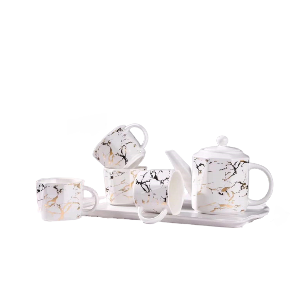 6 Pieces Of Luxury Marble Tea Set - White