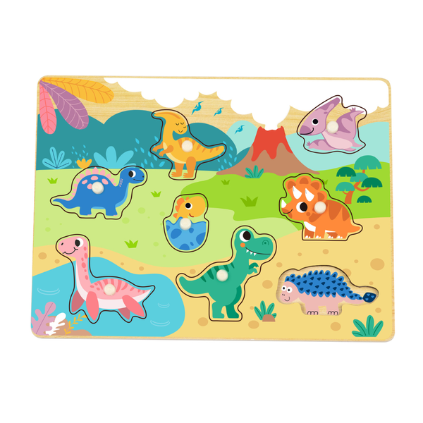 hi Pando - Wooden Peg Puzzle - Dinosaur Animals - 9pcs