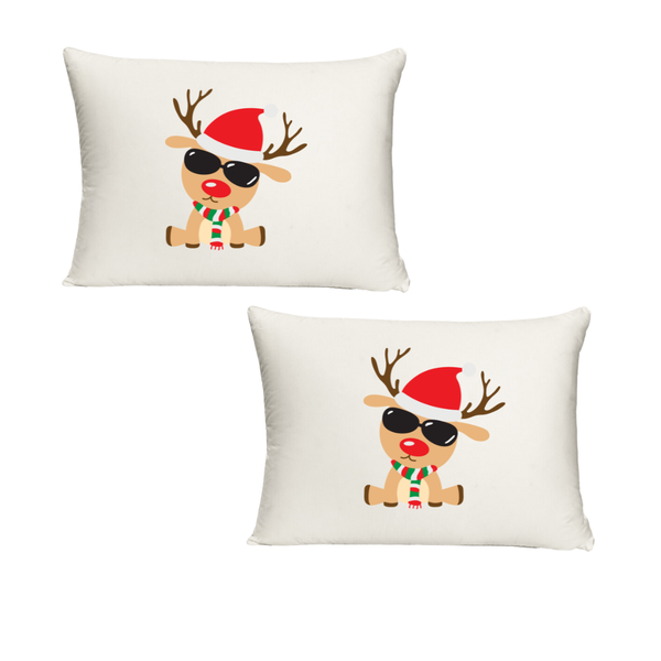 Reindeer with Sunglasses Twin Set White Polyester Pillowcases