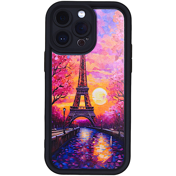 Black Phone Case with Bubble Edge &amp; Eiffel Tower for iPhone 14 Pro
