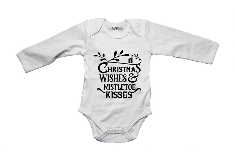 Christmas Wishes &amp; Mistletoe Kisses - Long Sleeve - Baby Grow