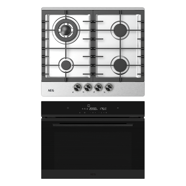 AEG 60cm Built-In Oven With Air Fryer &amp; 60cm Gas HOB - Stainless Steel