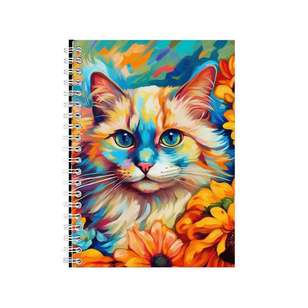 Birman Cat Orange Sunflowers Neon Notebook Gift Idea A4 Notepad Pad 70