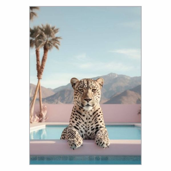 Leapord At The Pool Poster - A1