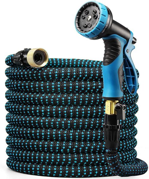FlexiLime Garden Hose with 9-Function Nozzle - Heavy Duty, Tangle-Free,