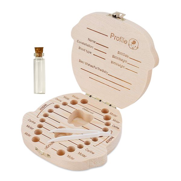 Baby Tooth Box Wooden Kids Keepsake Organizer Gift Tooth Container Tweezers