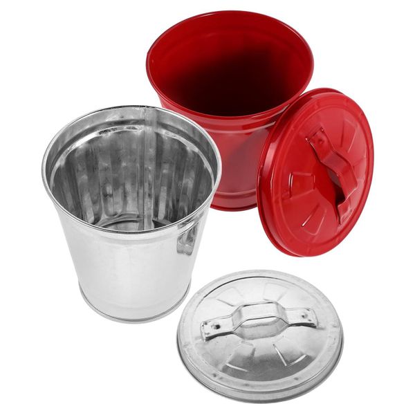 Galvanized Desktop Waste Bin &amp; Flowerpot Set With Lid For Home Office