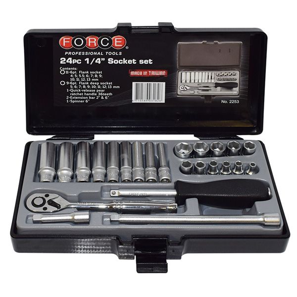 Force 24Pc 1/4 Dr Socket Set 6Pt 4-13Mmst;5-13Mm Deep