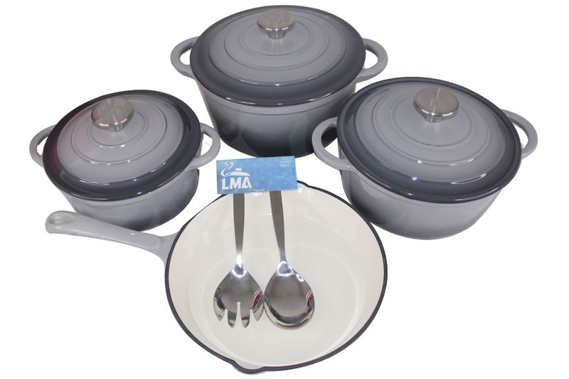 Authentic Cast Iron Cookware Set - 7 Piece - Grey