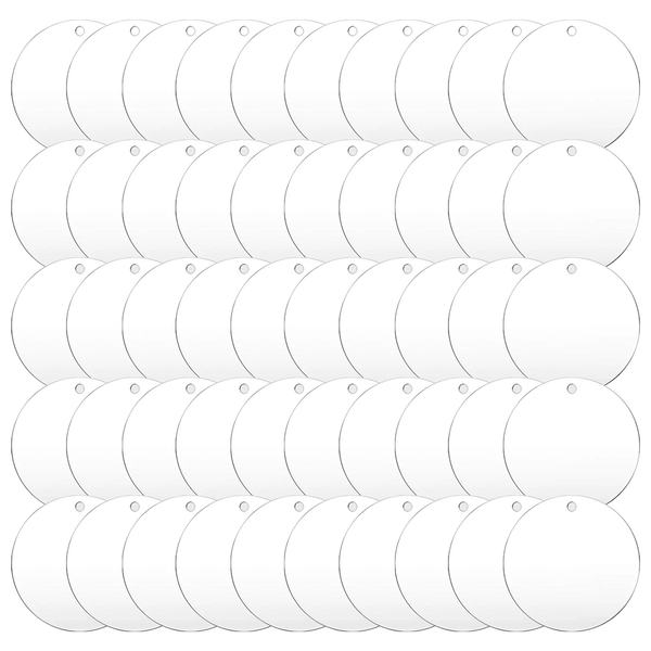 50 Pcs 3 Inch Acrylic Blanks with Hole Transparent Circle Ornament Clear Ro