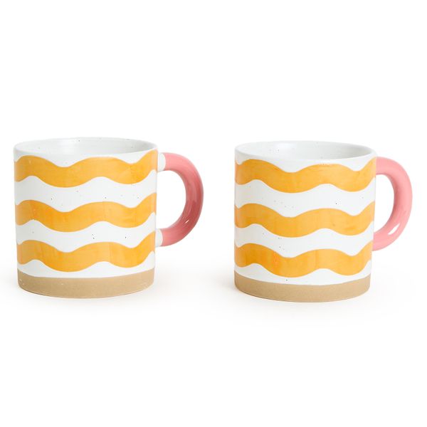 George &amp; Mason Wavy Contrast Stoneware Mugs - Set of 2 - Yellow &amp; Pink