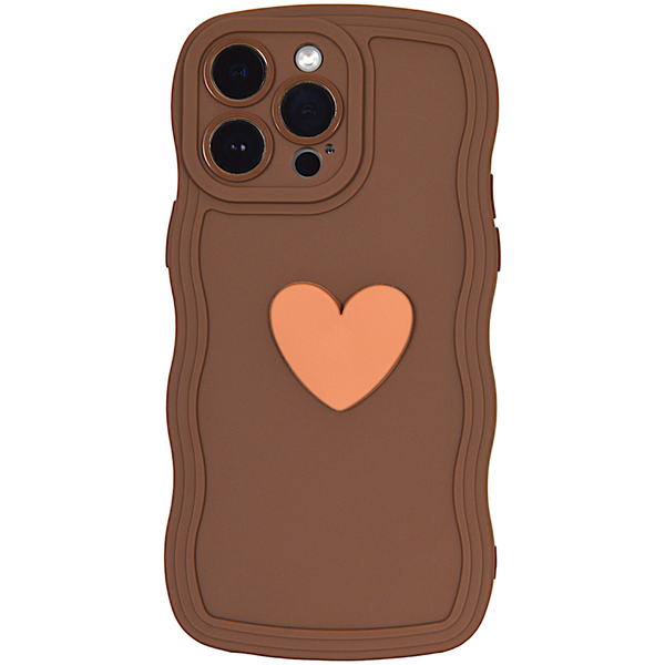 Brown - Phone Case with Wavy Edge &amp; Mocha Colour Heart - Iphone 14 Pro Max