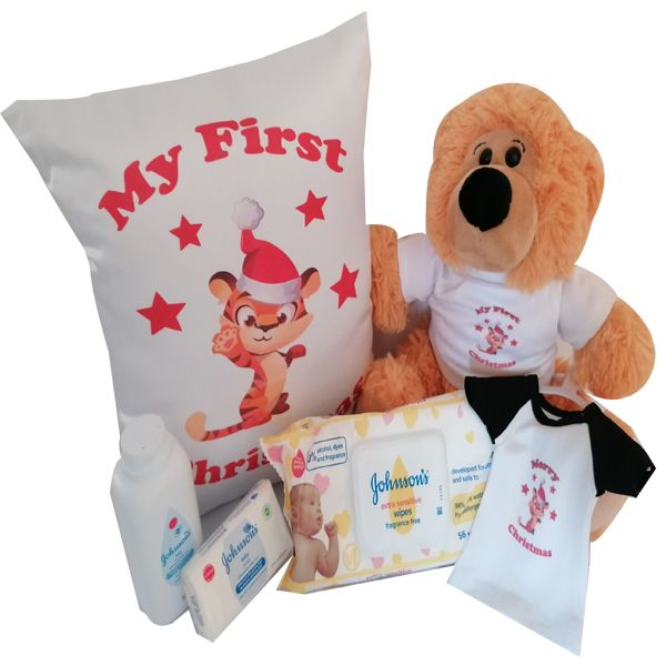 First Christmas Printed Baby Gift Hamper - Teddy, Pillow &amp; Baby Products