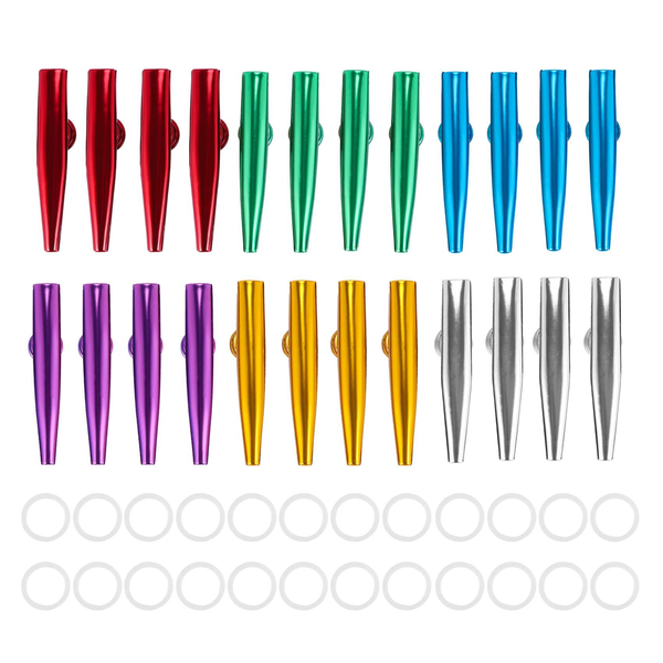 24-Pack Metal Kazoos With 24 Flute Diaphragms 6 Colors,For Ukulele