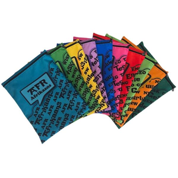 Set of 10 Book Bag Word Bubble Design with Subject Names In Afrikaans