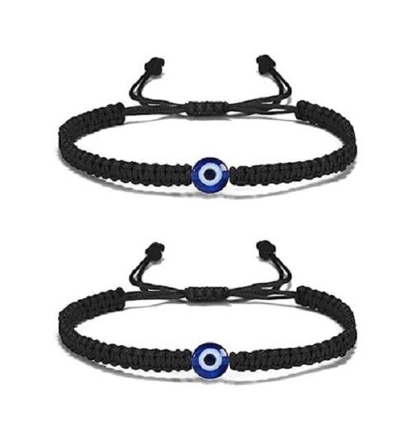 Evil Eye Protection Bracelet, Lucky Amulet - Set of 2 - Black