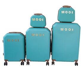 MOOI 5 Piece ABS Luggage Set - Turquoise/Brown, Spinner Wheels