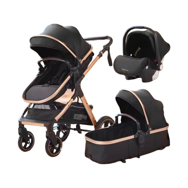High Quality 3 in 1 Baby Stroller Luxury High Landscape -Black