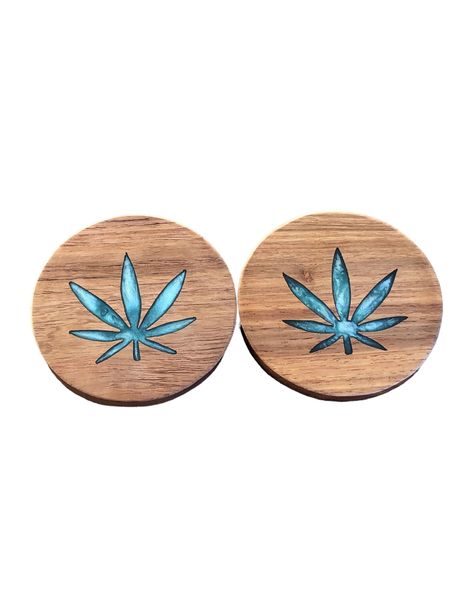 Wooden Coasters with Weed - Cannabis Plant Resin Inlay - Set of 2
