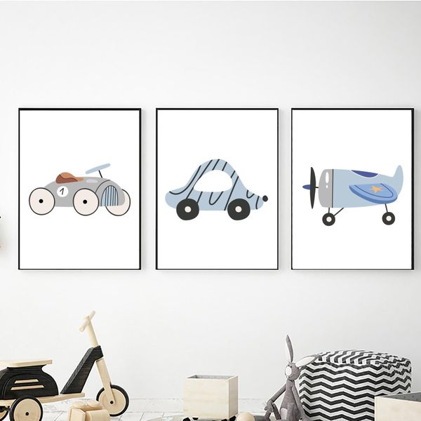 Sc&amp;inavian Transport in Blue - A2 - Canvas (3.5cm ) -Set Of 3
