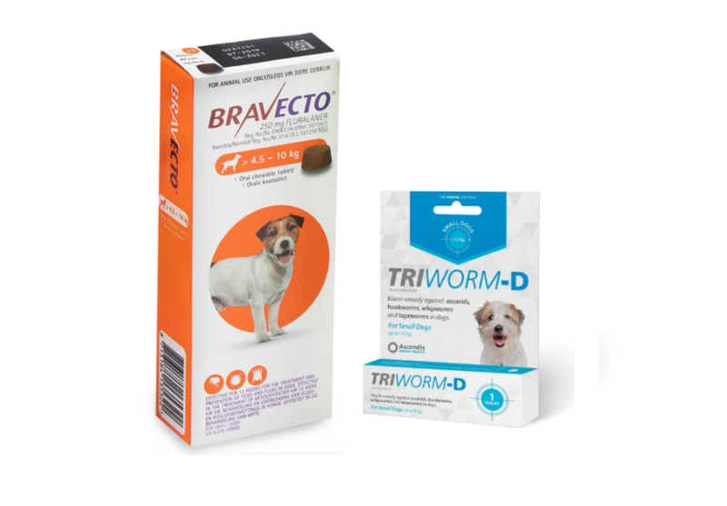 Bravecto Chew Tick &amp; Flea Tablet Small (4.5-10kg) &amp; Triworm Dewormer (10kg)