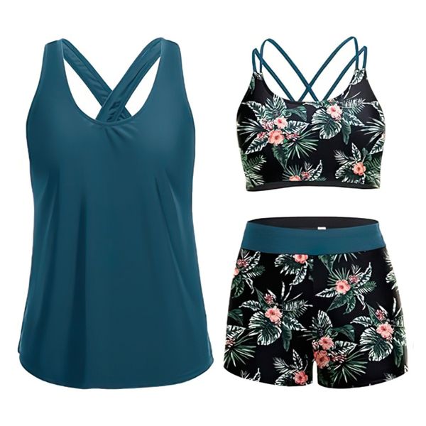 QYNIAL Women's Tankini Set - Tummy Control Swimwear - 3-Piece