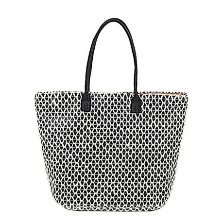 Large Tote Straw Beach Bag - Black & White Image