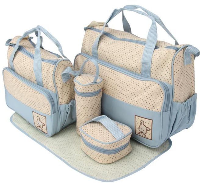 QSB 5 In 1 Baby Diaper Bag- Light Blue