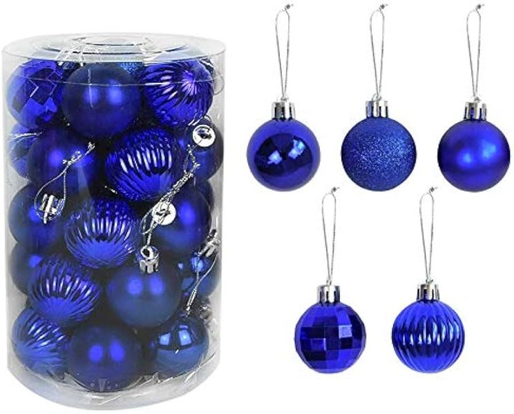 JJ Tree Decorative Hanging Baubles for Holiday Party Home Decor Blue 36pcs