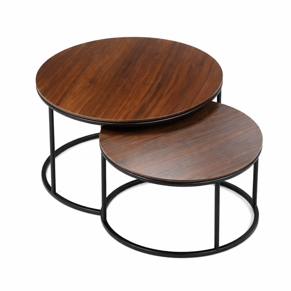 Round Wooden Nesting Coffee Table Set (2-Piece)