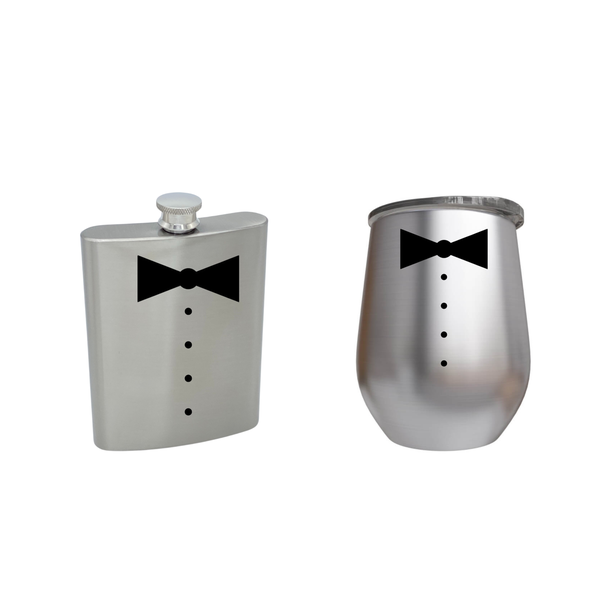 Groom Bowtie Tumbler and Hip Flask