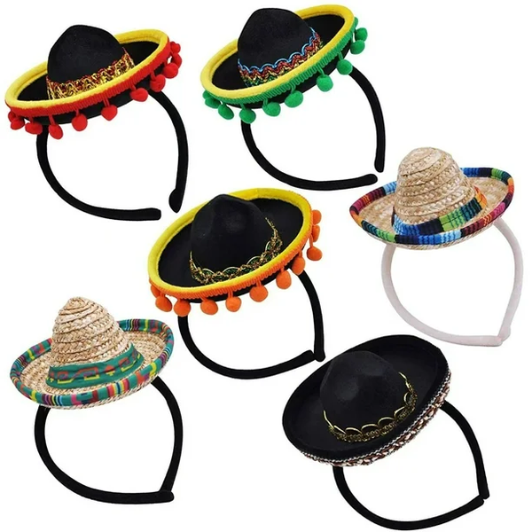 Party Mini Mexican Sombrero Headband for Party Decorations (16cm) Set of 6