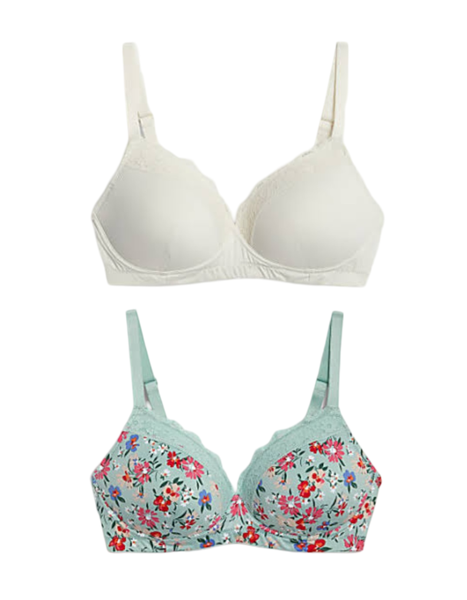 M&amp;S Floral and Plain Mix Bra Set - 42D