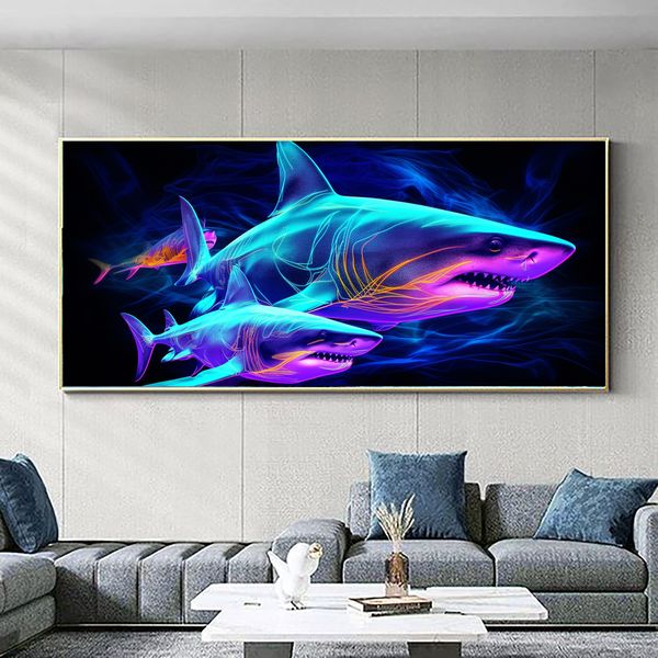 Canvas Wall Art - Electric Shark Abstract - 0841