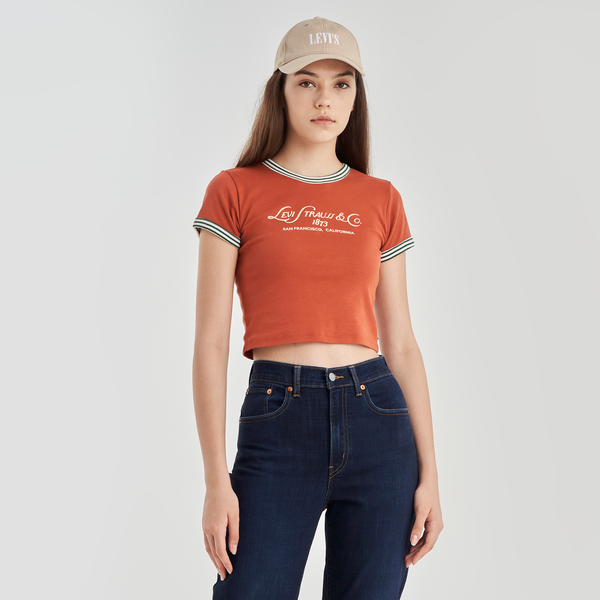 Levi's Women's Graphic Mini Ringer Tee Country Club Orange