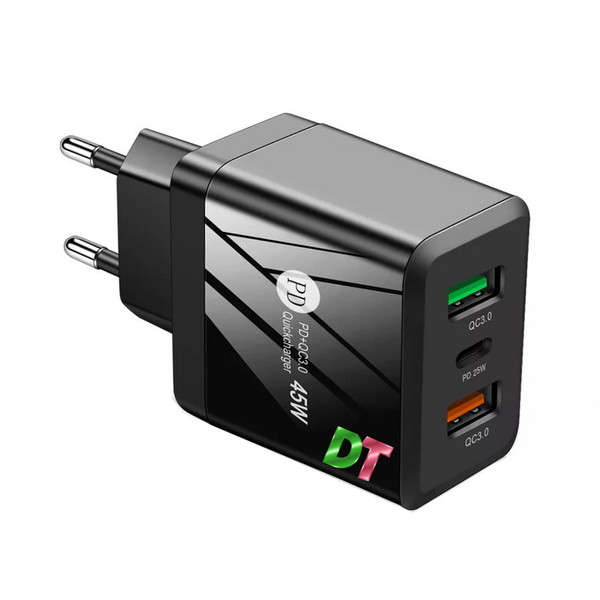 DT USB Wall Charger/ Adapter - 45W - 3 Port Fast Charge - USB A + C