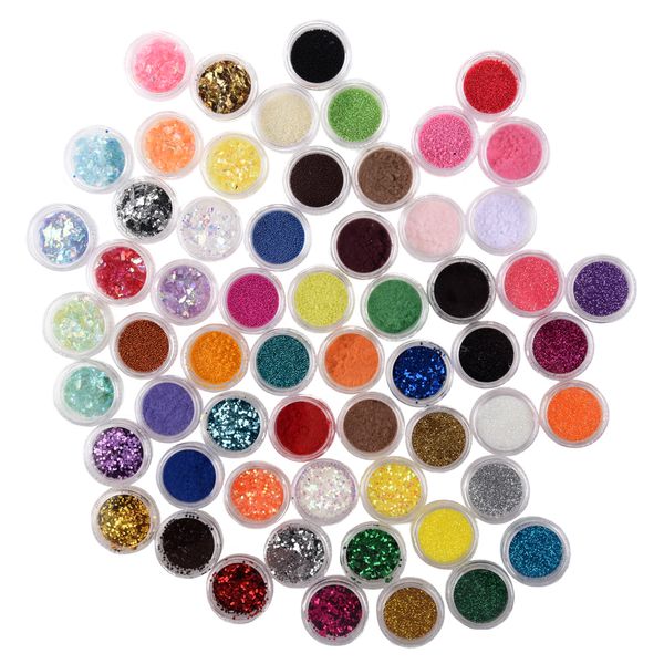 New 60 Box Color 5 Style Crushed Shell Acrylic Nail Art Glitter Powder Tip