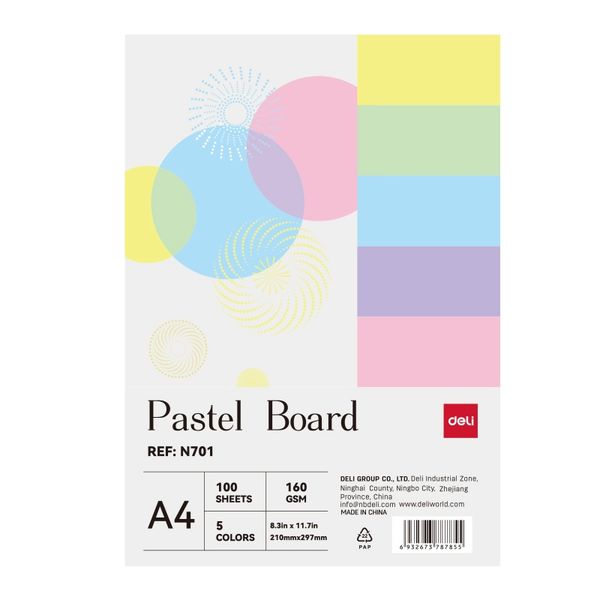 Deli A4 Cardstock Project Board 100 Sheets 160gsm 5 Pastel Colors