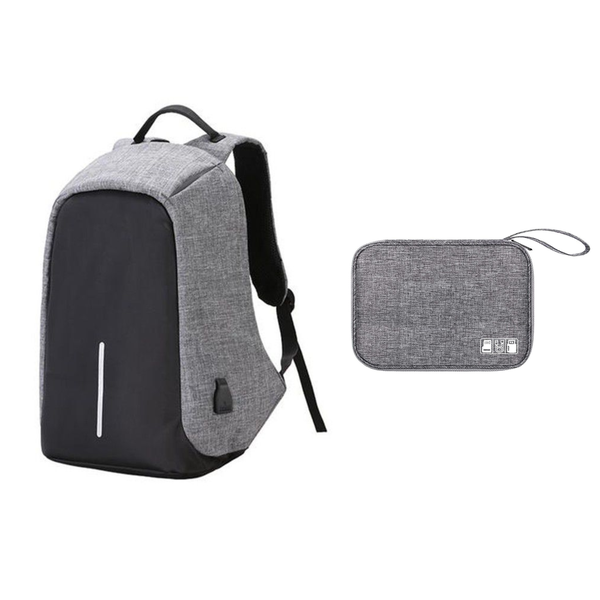 Anti-Theft Laptop Backpack and Electronics and Cable Organiser - Grey